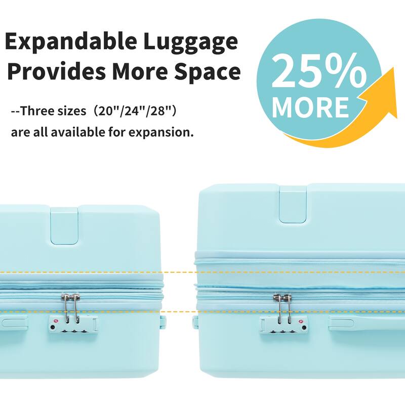 TSA-Approved Spinner Luggage Set with Packing Cubes - Expandable, Durable ABS Material, 16", 20", 24", 28" Travel Suitcases