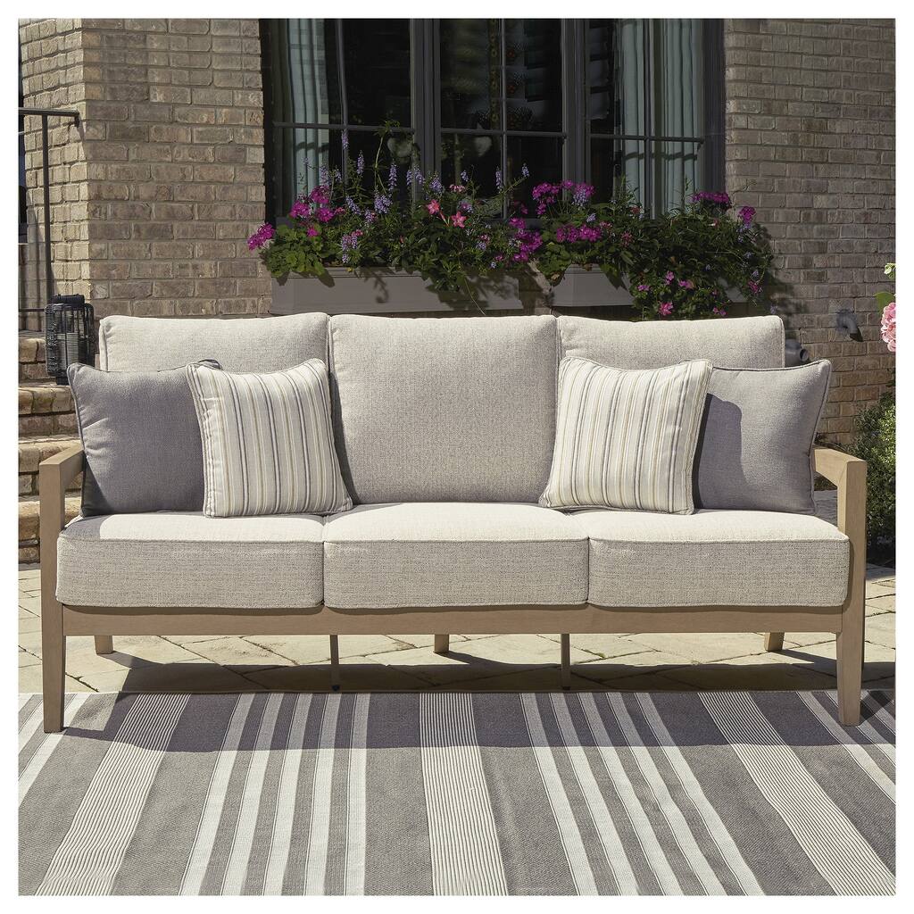 Signature Design by Ashley Hallow Creek Driftwood Outdoor Sofa with Cushion - 75.88" W x 36.5" D x 37" H