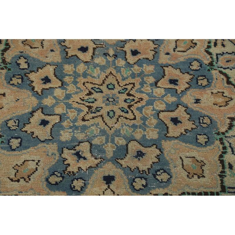 Medallion Mashad Persian Vintage Area Rug Handmade Wool Carpet - 7'11"x 11'1"