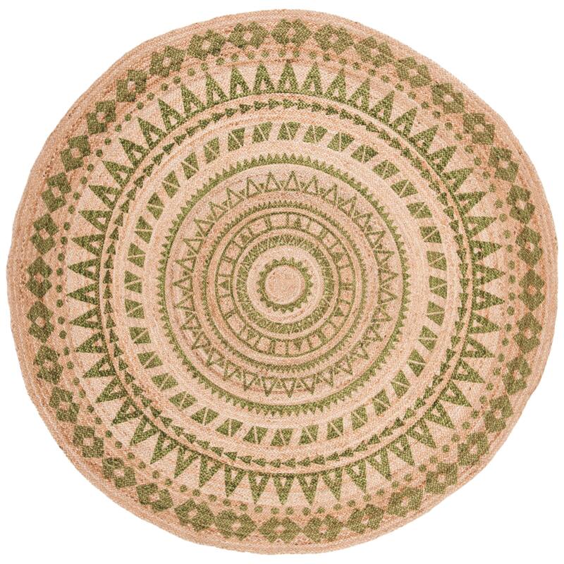 SAFAVIEH Handmade Natural Fiber Valentien Casual Jute Rug - 8' Round - Green/Natural