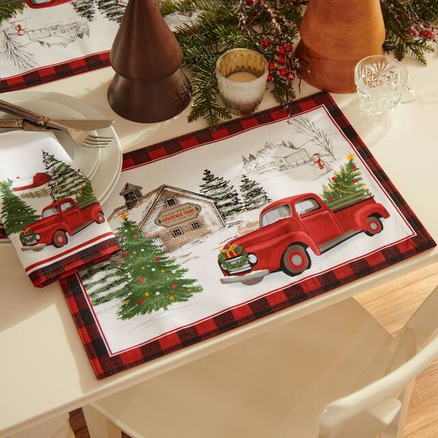 Vintage Christmas Tree Farm Holiday Placemat, Set of 4