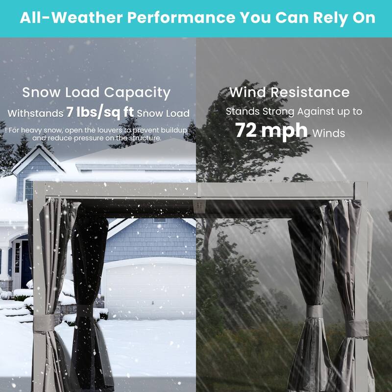 10x10 FT Adjustable Louvered Pergola with Integrated Gutter System, All-Weather Aluminum Construction