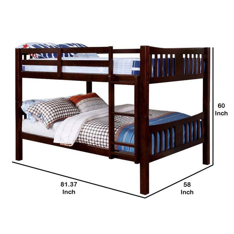 Slatted Full Over Full Bunk Bed with Attached Ladder, Walnut Brown