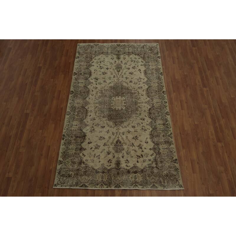 Hand Knotted Oriental 100% Wool Carpet Transitional Floral Beige & Ivories Anatolian Area Rug - 9' 0'' X 5' 3''