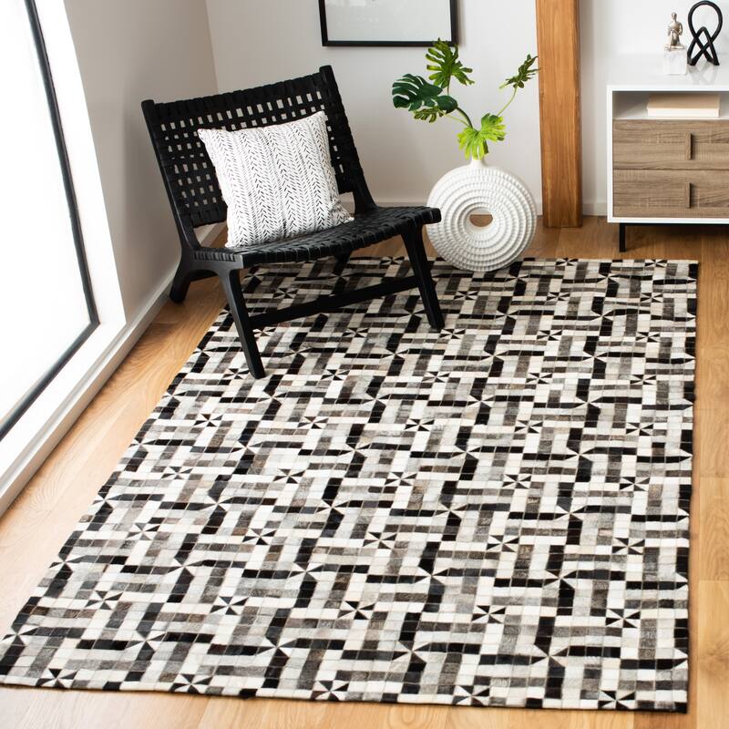 SAFAVIEH Handmade Studio Leather Destiny Modern Leather Rug - 8' x 10' - Grey/Black