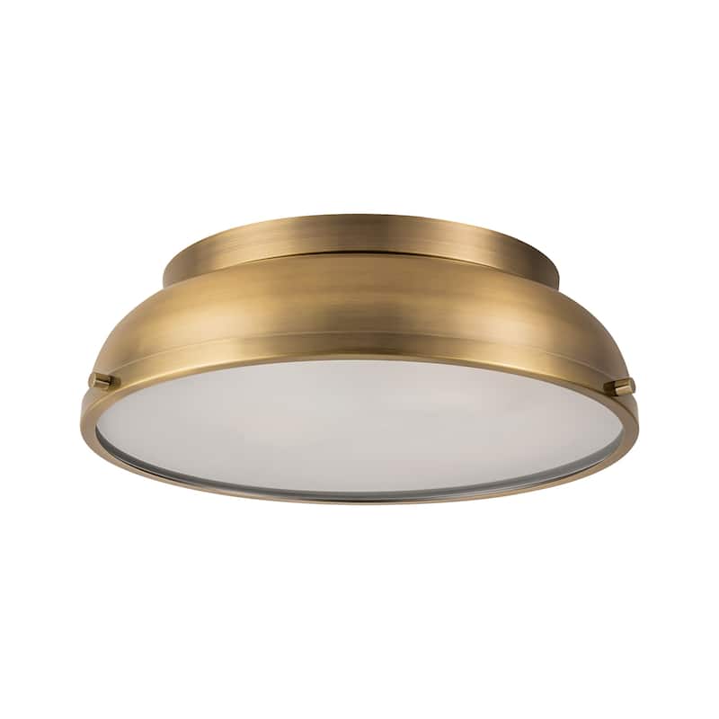 2-Light Modern Industrial Bright White/ Aged Bronze Frosted Glass Cone Dome Flush Mount Lights - 14.2 in. W x 4.3 in. H