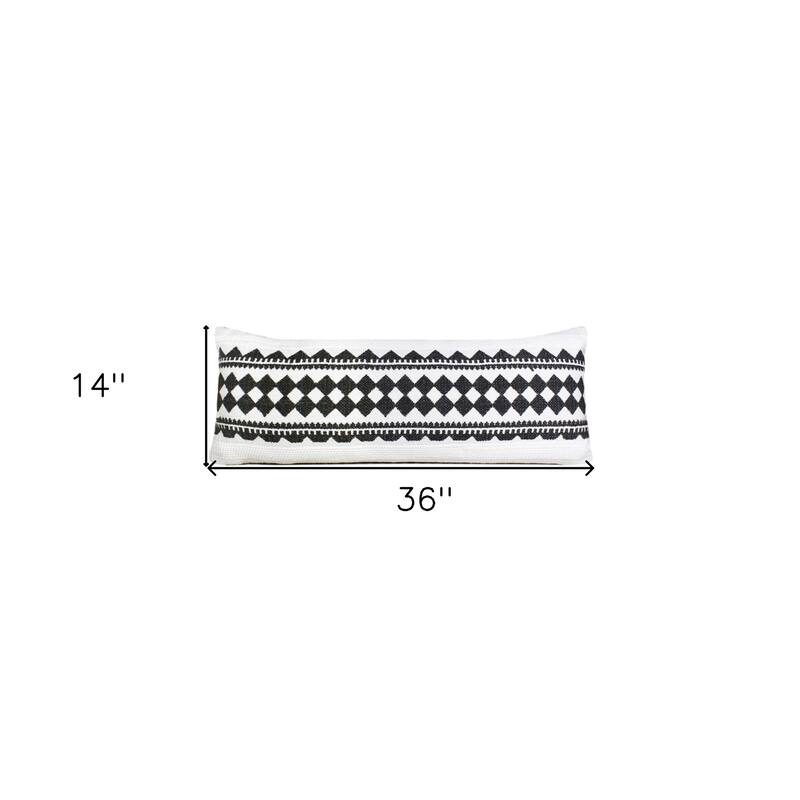 HomeRoots 14" X 36" Black And White 100% Cotton Geometric Zippered Pillow