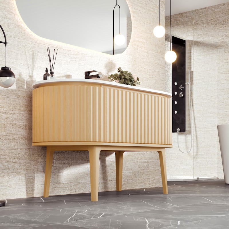 Haven 48"W Oak Freestanding Vanity with Solid Surface Integrated Sink Top