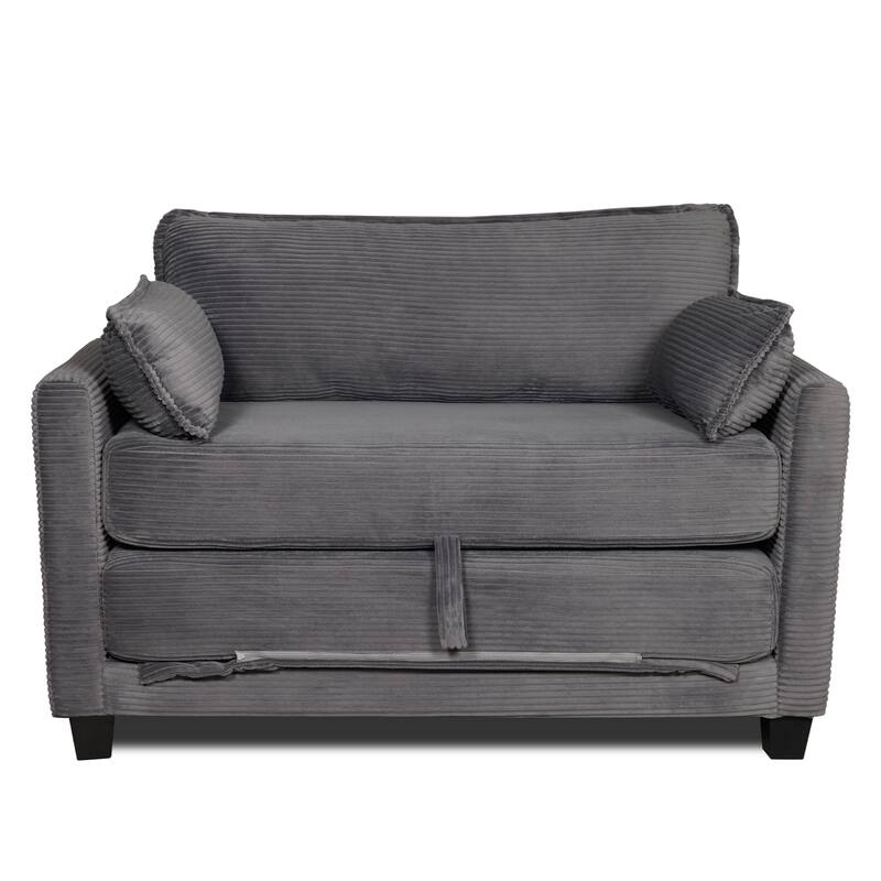 2-in-1 Convertible Corduroy Sofa Bed 51" Small Sofa, 2-Seater Loveseat Sleeper Couch with Side Storage