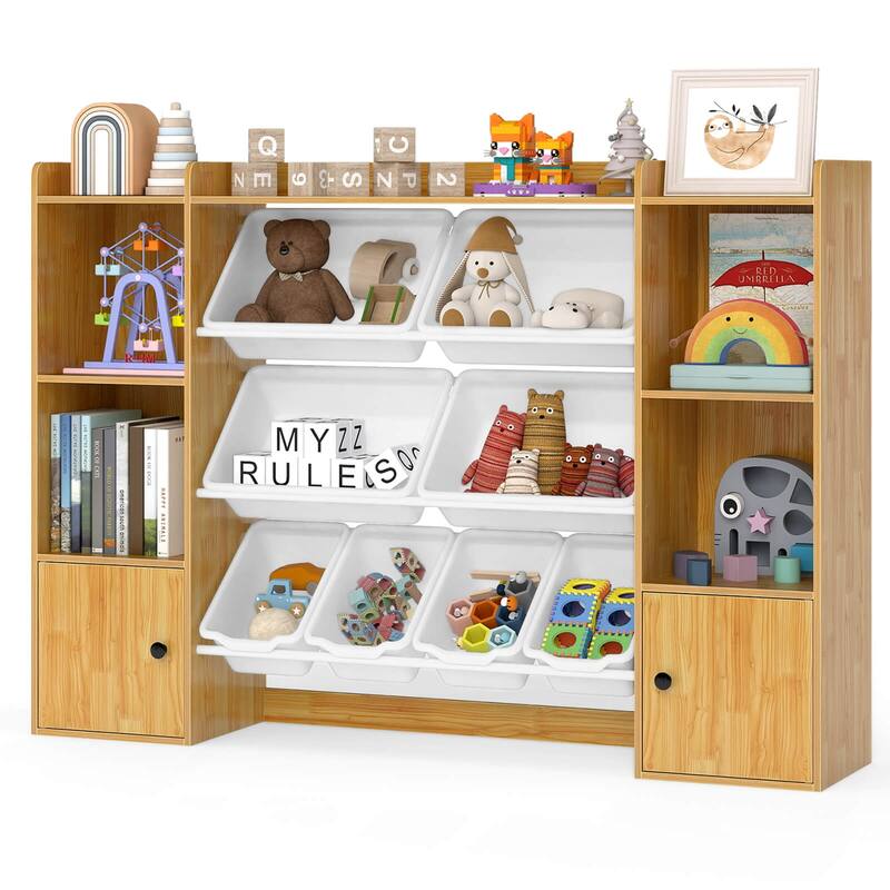 Costway Kids Toy Storage and Bookshelf with 8 Boxes Open Shelves & 2 - See Details