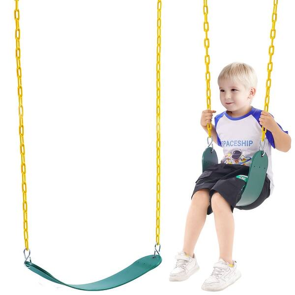 slide 2 of 11, 2 Pack Green Kids Outdoor Swing with EVA Seat with Heavy Duty Chains Safe for Playgrounds and Backyard - 25.98 x 5.51 x 0.47 in