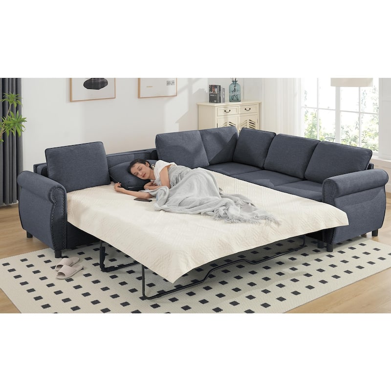 81.5" Convertible Sleeper Couch with Pull Out Bed,3 Seater Sofa Bed - Gray+6 Seat