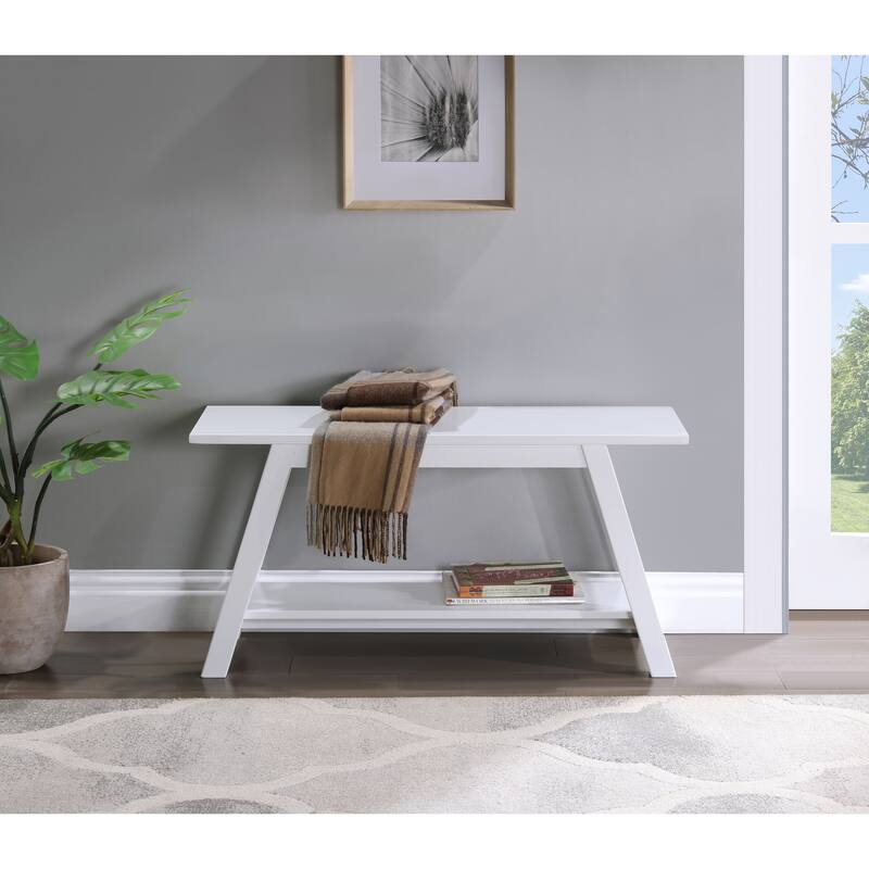 White Entry Footrest Bench Bedroom End of Bed Bench with Open Shelf, Stylish Wooden Leisure Bench Corridor Bench