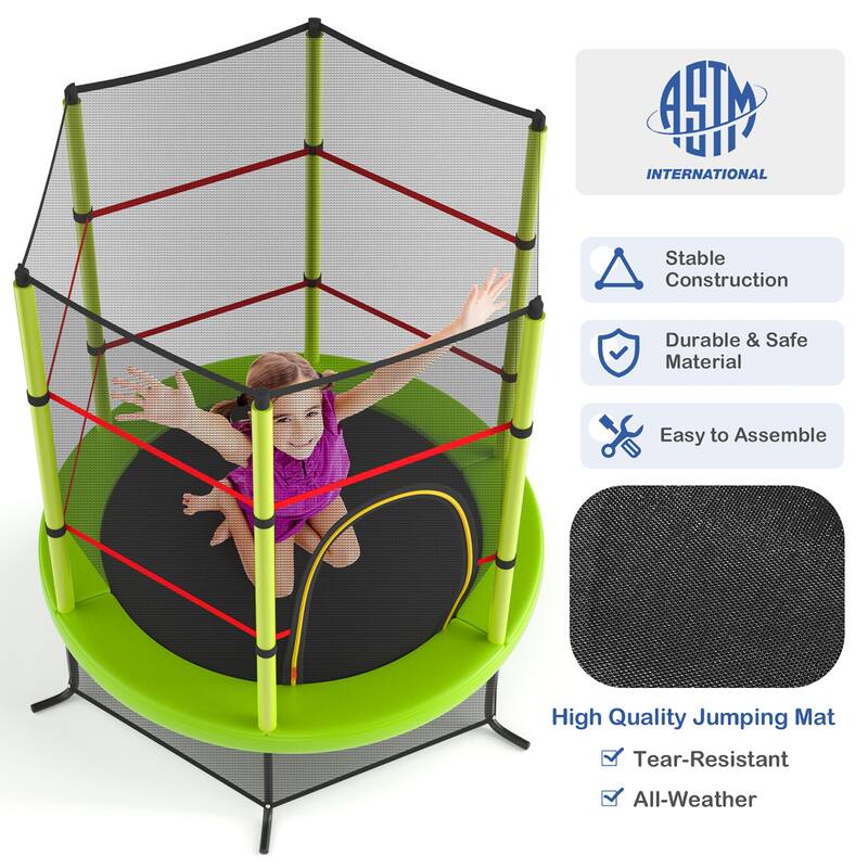 55" Toddler Trampoline Indoor for Kids W/Safety Enclosure Net