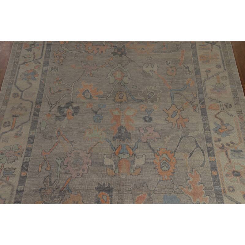 Hand Knotted Oriental 100% Wool Carpet Transitional All-Over Greys & Charcoal Oushak Area Rug - 12' 9'' X 9' 0''
