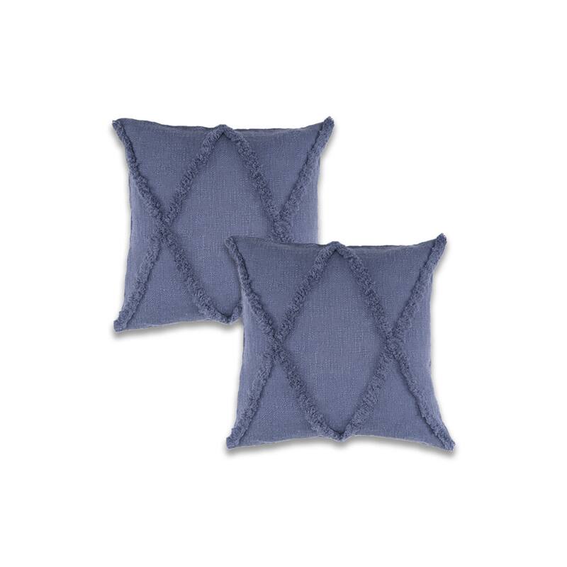 Handwoven Diamond Shag Square Throw Pillow Covers - 18" - Denim Blue - Set of 2