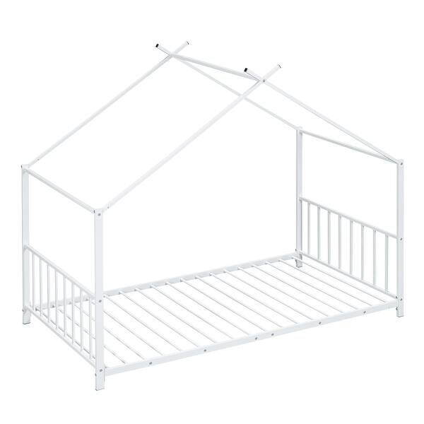 slide 2 of 10, Twin Size Metal House Platform Bed with Solid Metal Legs, White White - Twin