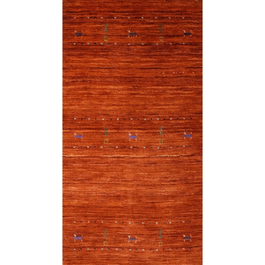 Hand Knotted Oriental 100% Wool Carpet Tribal Animal Pictorial Oranges & Rust Gabbeh Area Rug - 4' 0'' X 2' 2''