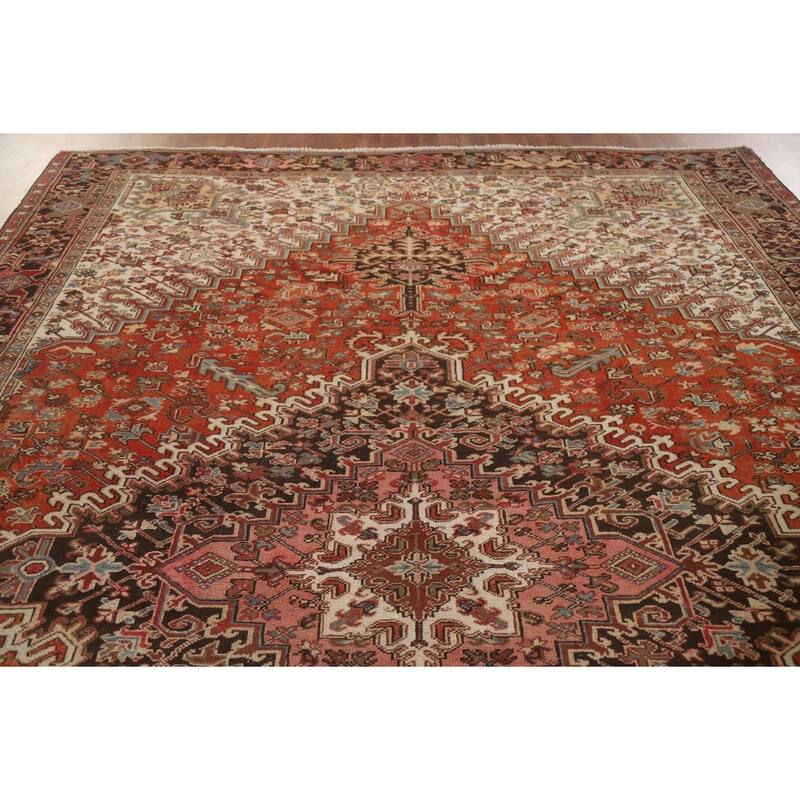 Hand Knotted Oriental 100% Wool Carpet Traditional Medallion Red Heriz Area Rug - 12' 10'' X 9' 7''