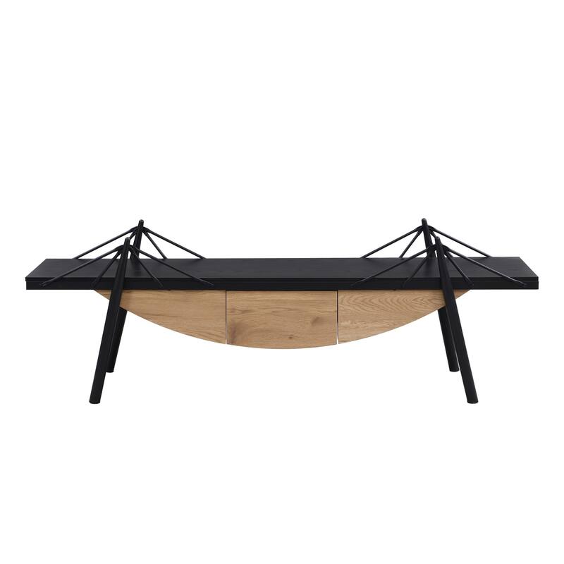 Modern TV Stand with Sailboat-Inspired, Wood Entertainment Console Table Storage Table with Drawer and Metal Frame