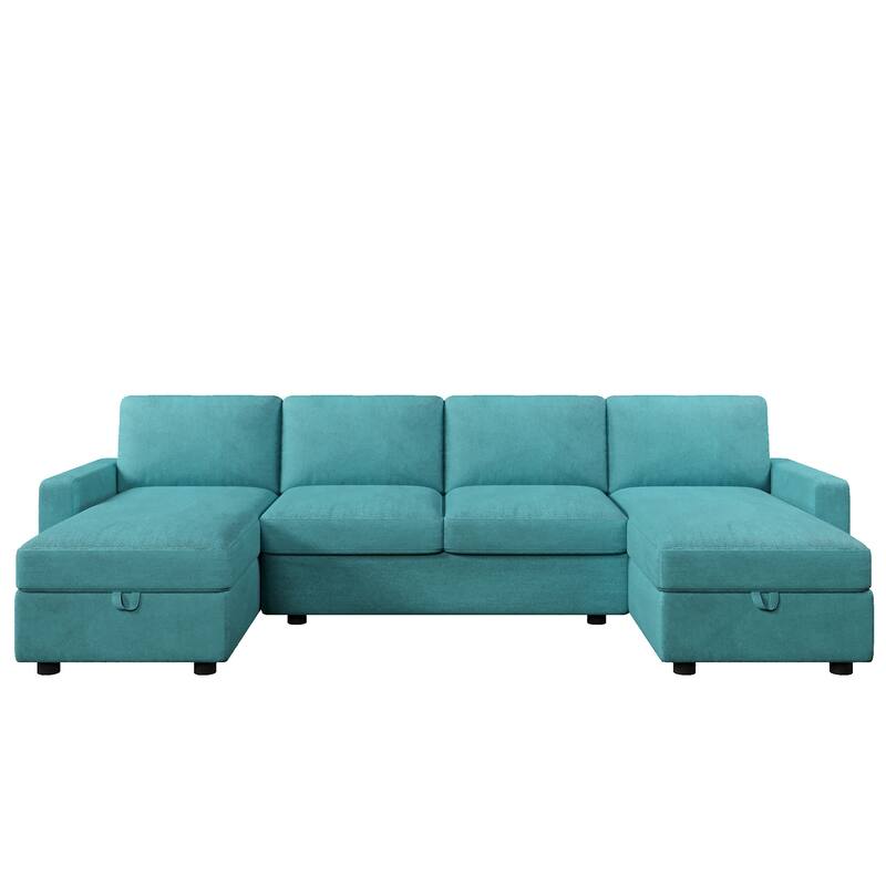 Oversized Convertible Sectional Sofa, 103.9" Modular U Shaped Sofa Couch with 2 Reversible Storage Chaise and 4 USB Ports - Teal