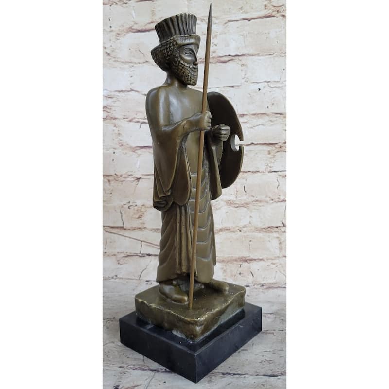 Achamenid Persian King Cyrus Darius Xerxes Bronze Statue Sculpture Figure Marble Base 14 Inches X 5 Inches