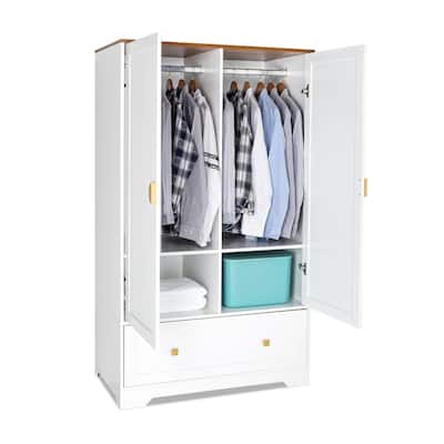Armoire Embossed White 2 Doors 1 Drawer