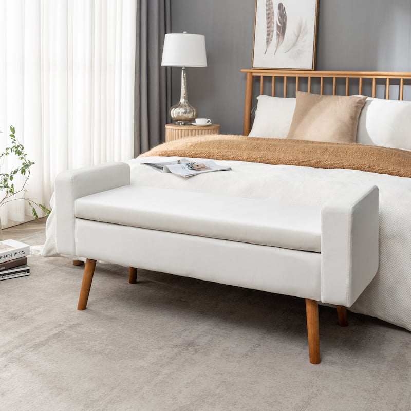 Porthos Home Brynn Velvet Storage Bench with Rubberwood Legs