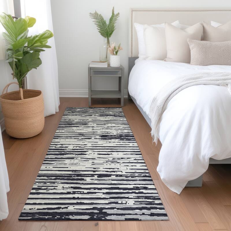 Premium Washable Super Soft Modern Scratches Mayfield Rug - Black - 2'3" x 7'6"