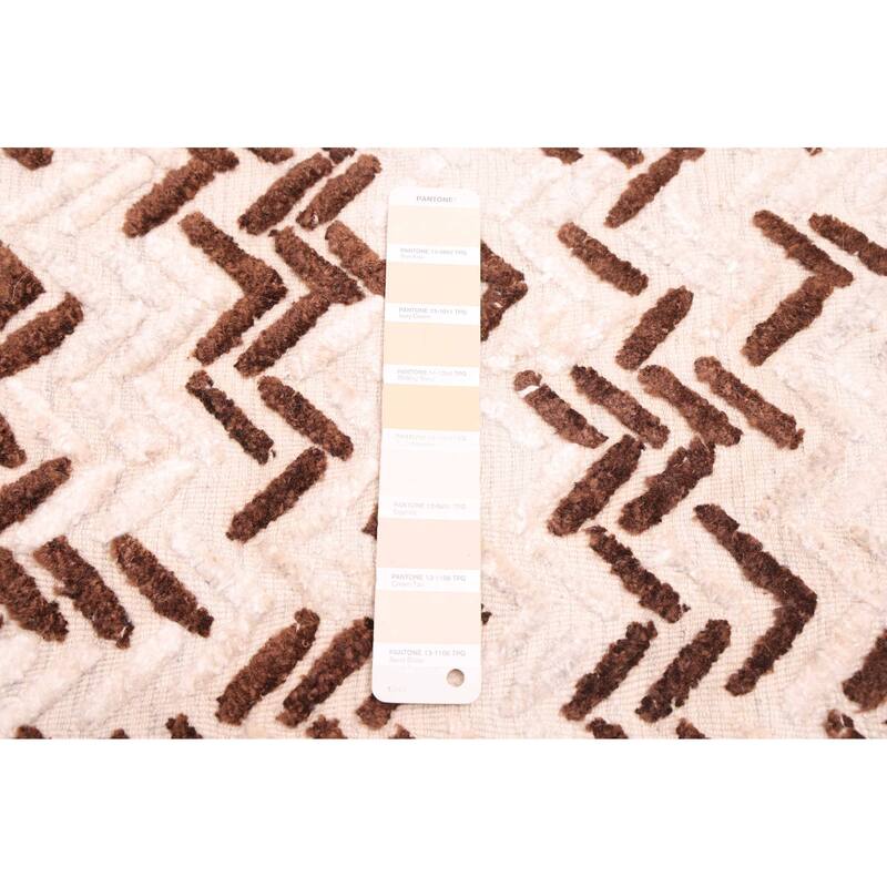 ECARPETGALLERY Hand-knotted Tangier Cream, Dark Brown Wool Rug - 5'2 x 8'2