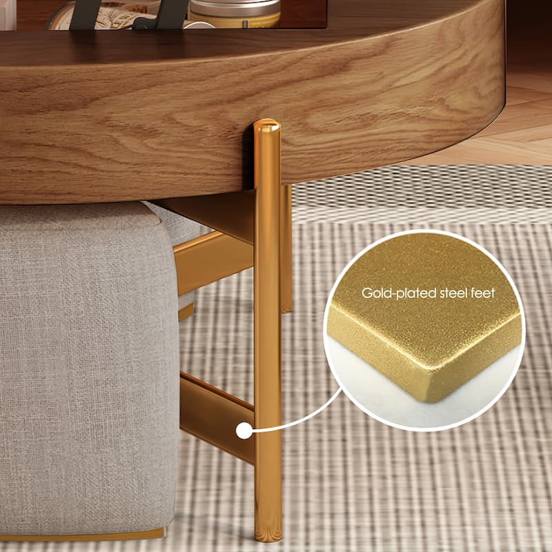 Modern Round Faux Marble Lift-Top Coffee Table Set with Stools and Storage - L 31.5'×W 31.5'×H 19.29'