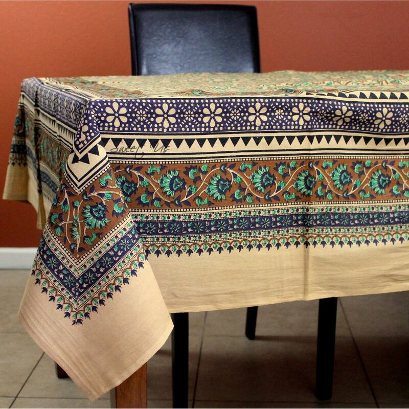 Cotton Blessed Floral Tablecloth Rectangle - 70 x 104 in - Green