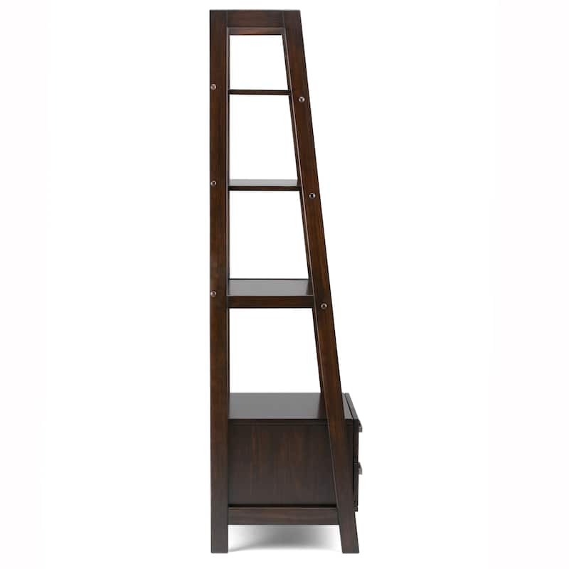 WYNDENHALL Hawkins SOLID WOOD 72 inch x 24 inch Modern Industrial Ladder Shelf with Storage - 24"w x 20"d x 72"h