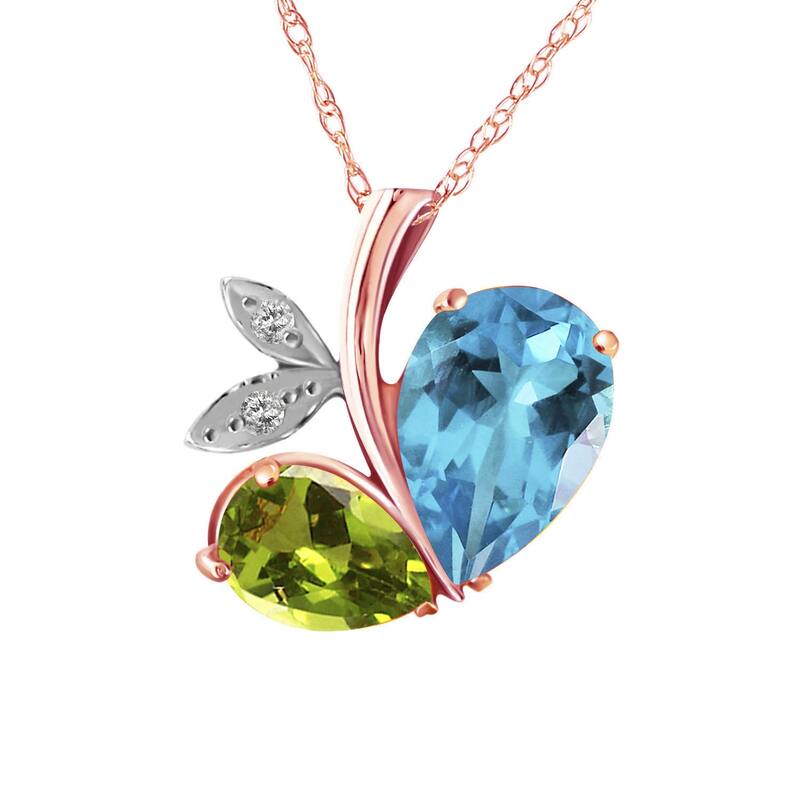 5.26 Carat 14K Solid Gold Heart Necklace w/ Topaz, Peridot & Diamonds - 18 Inch - Rose