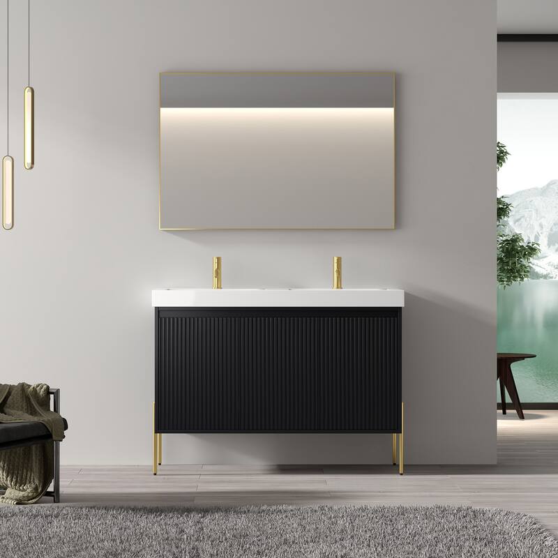 Ripple 48" Bathroom Vanity Kit (Assembly Required) - Charcoal-Double White Resin Sink