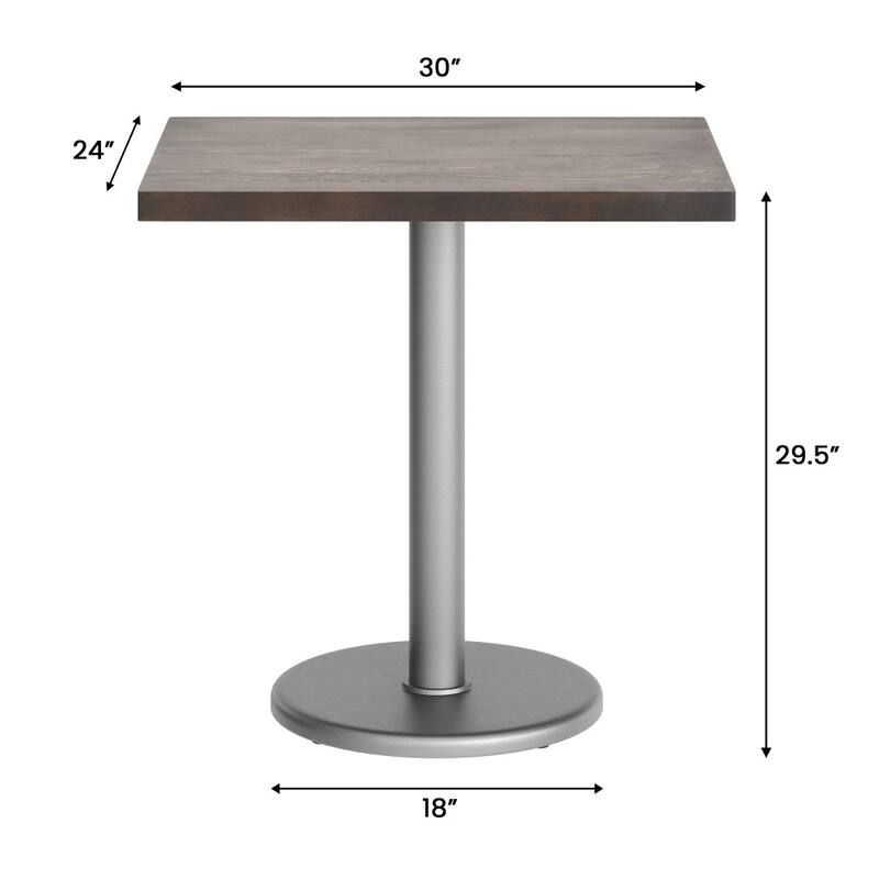Rectangular Solid Wood Commercial Tabletop with 18" Round Dining Height Base - 24"W x 30"D x 29.5"H