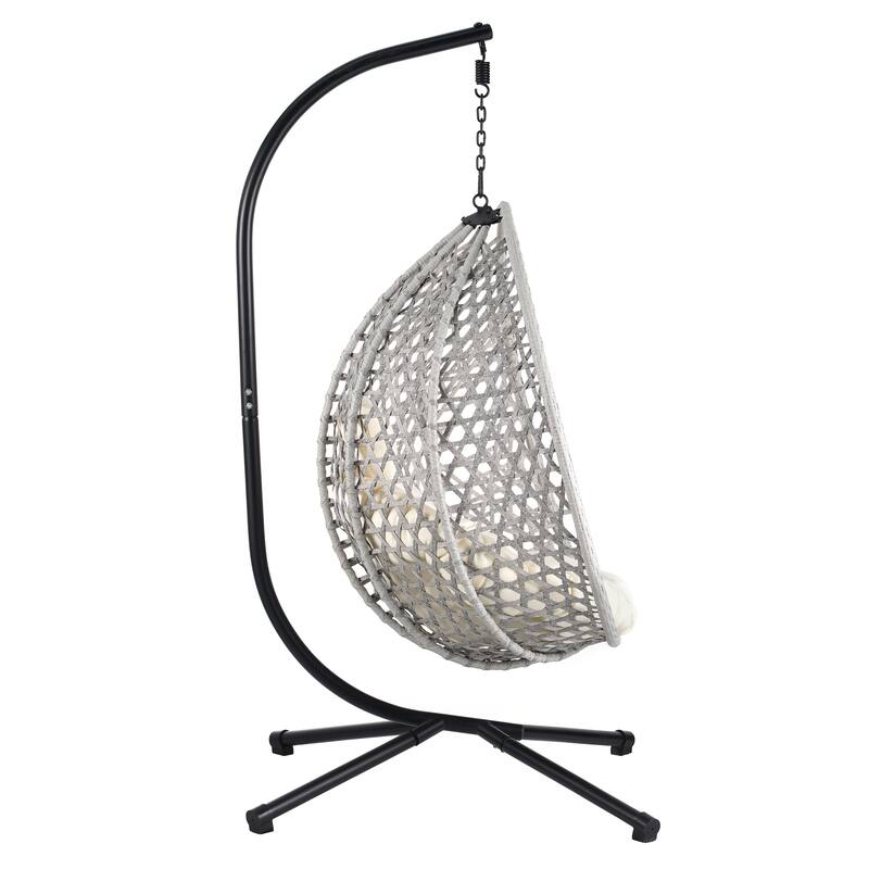 Versatile Egg Chair for Indoor and Outdoor Use, PE Rattan Patio Swing Hanging Chair with Stand and Cushion