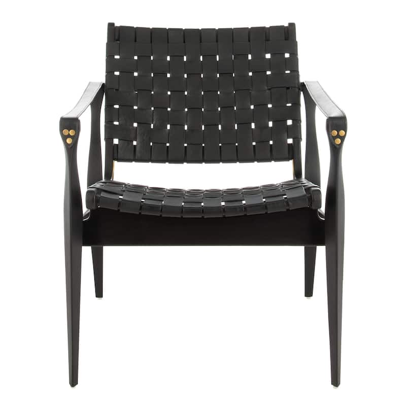 SAFAVIEH Couture Zenica Leather Safari Chair - 24.5" W x 30" L x 30" H - 25"W x 30"D x 30"H - Black