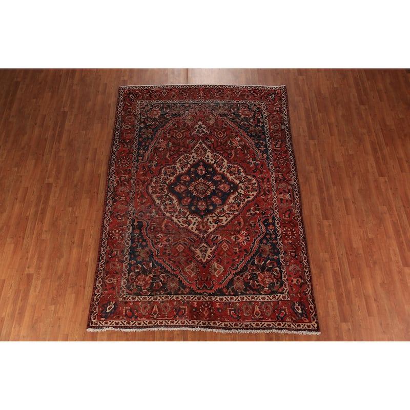 Bakhtiari Persian Vintage Area Rug Hand-Knotted Red Wool Carpet - 6'8" x 9'7"