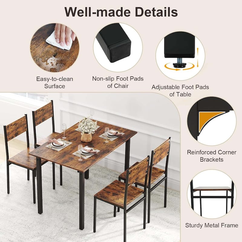 5-Piece Dining Table Modern Kitchen Table & Chairs Set w/ Metal Frame