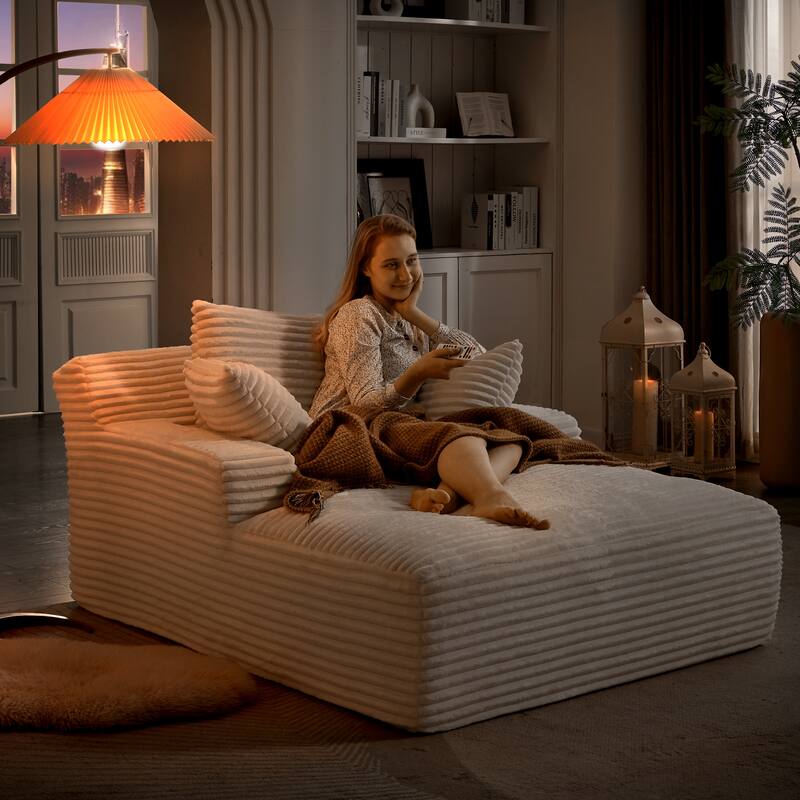 Comfy Sleeper Sofa Corduroy Upholstered Chaise Lounge with Pillows