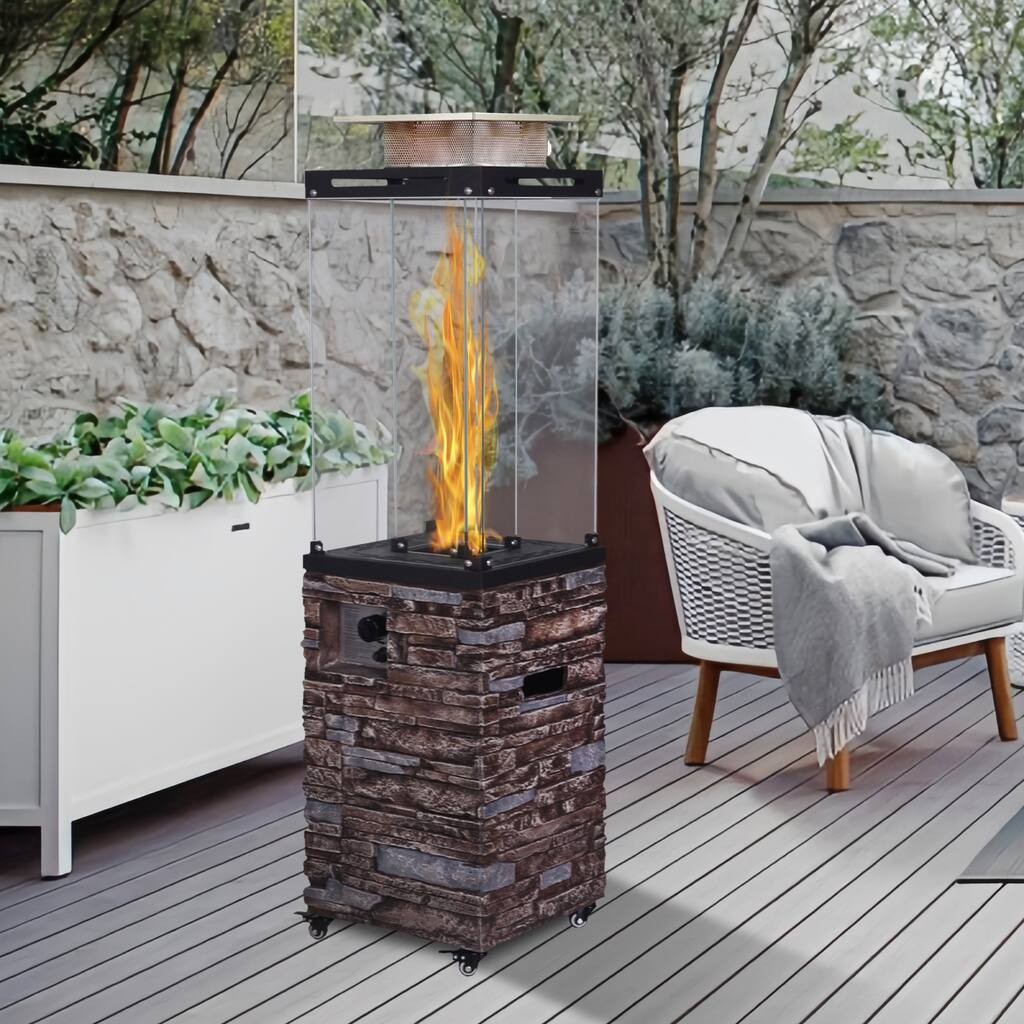 Good Design Faux Stone Texture Tempered Glass Outdoor Propane Gas Fire Heater
