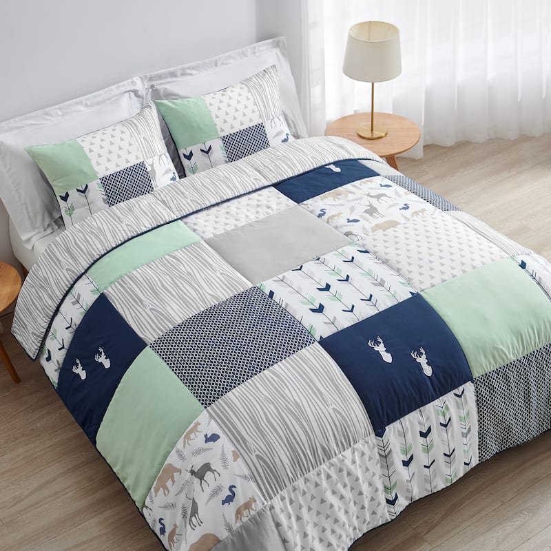 Sweet Jojo Designs Navy and Mint Woodsy Collection Full/Queen 3-piece Comforter Set