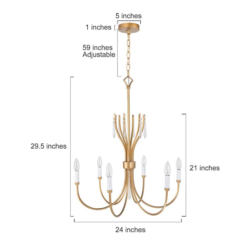 Modern Farmhouse Crystal 6-Light Chandelier Gold Wheel Light for Dining Living Room - Dia. 24" x H 21"