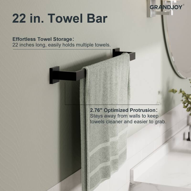 GRANDJOY 10" Rainfall Shower System with 4-Piece Bathroom Towel Bar Hardware Set Combo