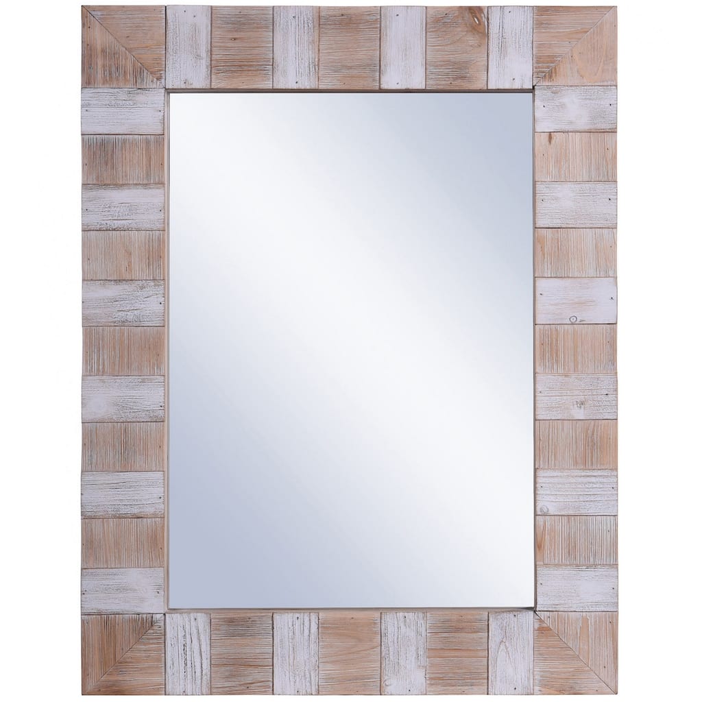 Rectangular Faux Wood Striped Mirror - Natural, White Wash Finish