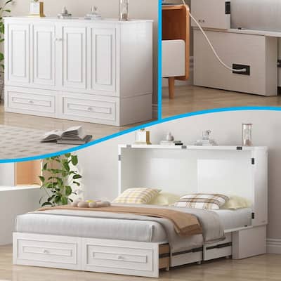 Mixoy Queen Modern Murphy Bed Chest with Mattress and Storage Drawer