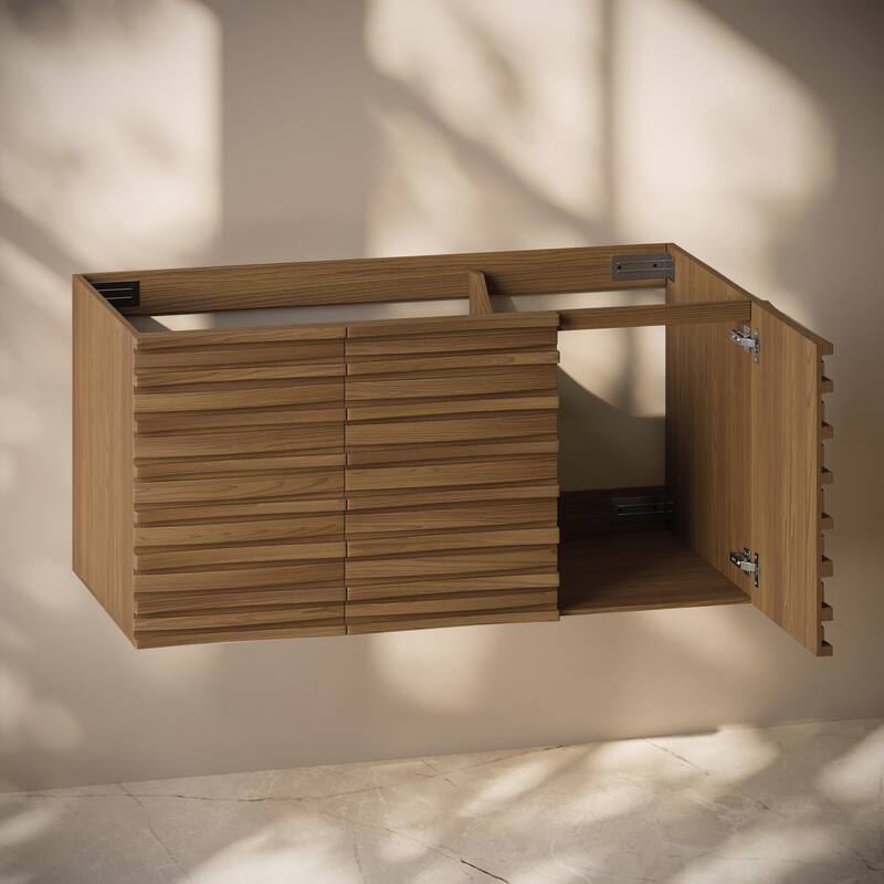 Cascade 48" Wall-Mounted Bathroom Vanity Cabinet Without Top In Brown Oak - 48