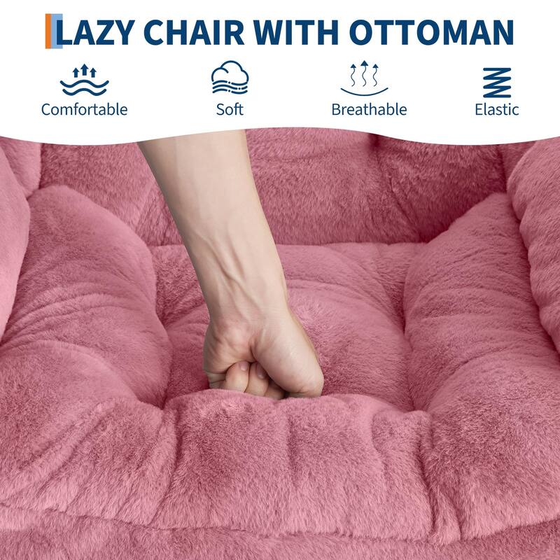 2Pcs Lazy Chair with Ottoman, Modern Lounge Accent Chair,Leisure Sofa Armchair with Footrest,Reading Armchair