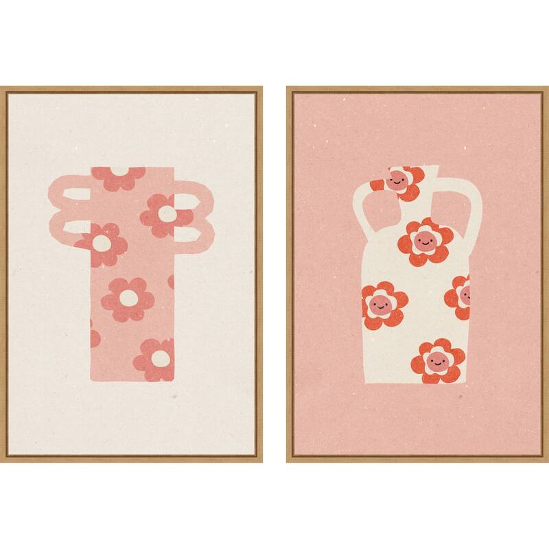 Amanti Art Pink Floral Vase No. 1 & 2 2 Piece by Nktn Framed Canvas Wall Art